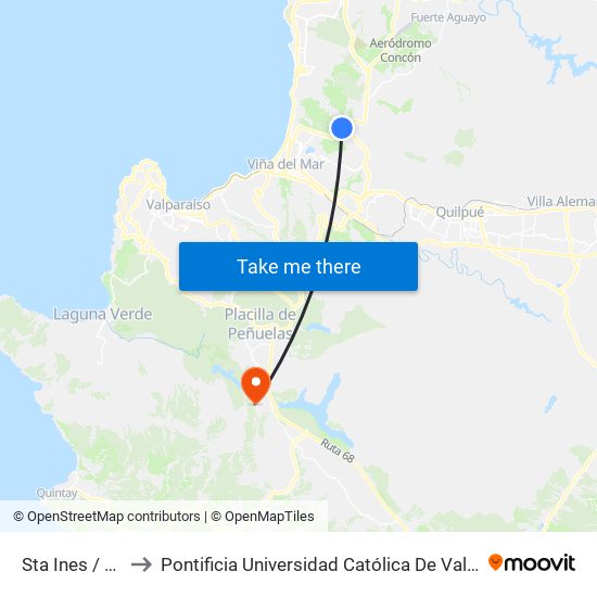 Sta Ines / Feria Libre to Pontificia Universidad Católica De Valparaíso - Campus Curauma map