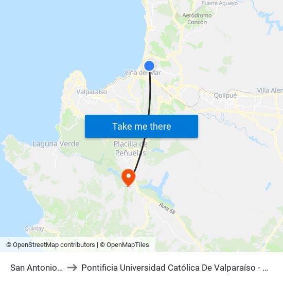 San Antonio, 1079 to Pontificia Universidad Católica De Valparaíso - Campus Curauma map