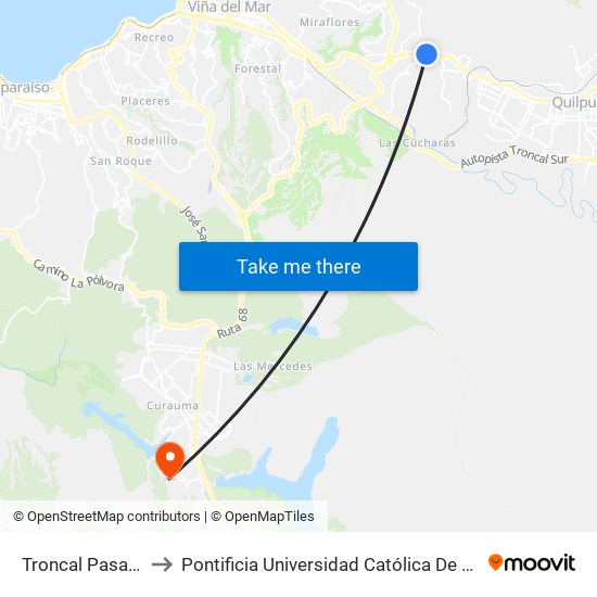 Troncal Pasarela 4 / Norte to Pontificia Universidad Católica De Valparaíso - Campus Curauma map