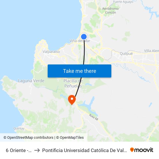 6 Oriente - 12 Norte to Pontificia Universidad Católica De Valparaíso - Campus Curauma map