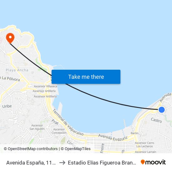 Avenida España, 1139 to Estadio Elías Figueroa Brander map