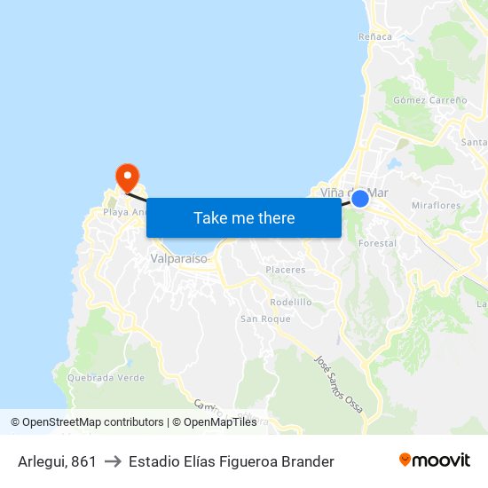 Arlegui, 861 to Estadio Elías Figueroa Brander map