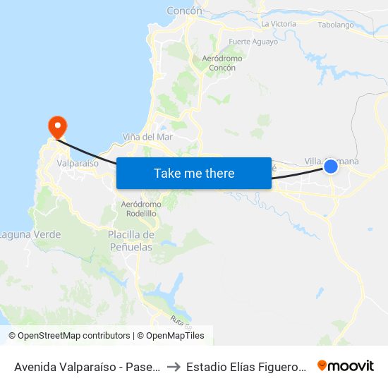 Avenida Valparaíso - Paseo La Torre to Estadio Elías Figueroa Brander map
