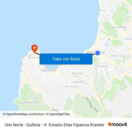 Uno Norte - Quillota to Estadio Elías Figueroa Brander map