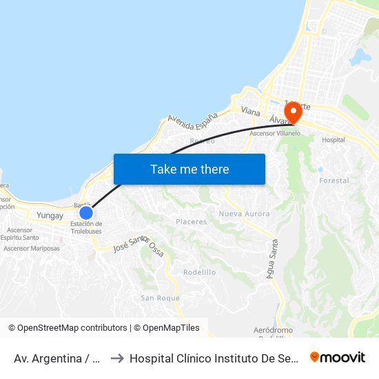 Av. Argentina / Pje Quillota to Hospital Clínico Instituto De Seguridad Del Trabajo map