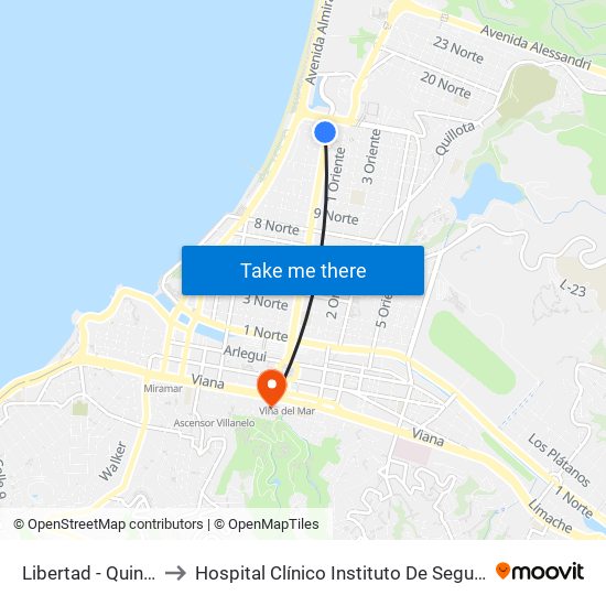 Libertad - Quince Norte to Hospital Clínico Instituto De Seguridad Del Trabajo map