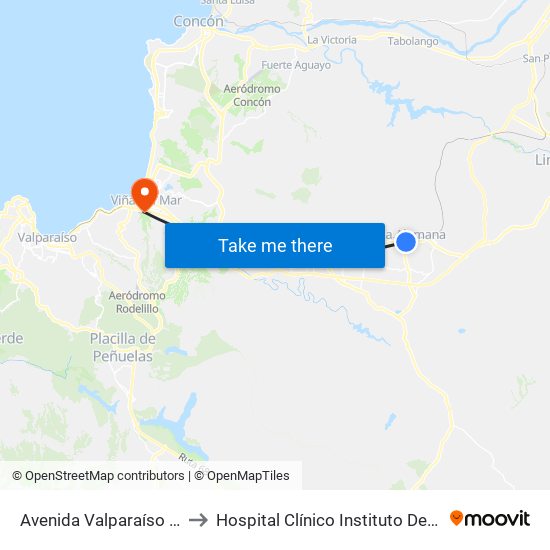Avenida Valparaíso - Paseo La Torre to Hospital Clínico Instituto De Seguridad Del Trabajo map