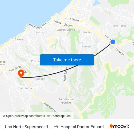 Uno Norte Supermecado Jumbo to Hospital Doctor Eduardo Pereira map