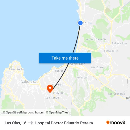 Las Olas, 16 to Hospital Doctor Eduardo Pereira map