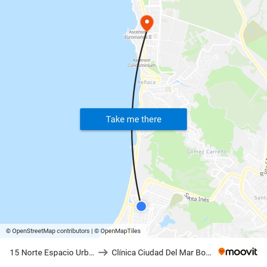 15 Norte Espacio Urbano to Clínica Ciudad Del Mar Bosque map