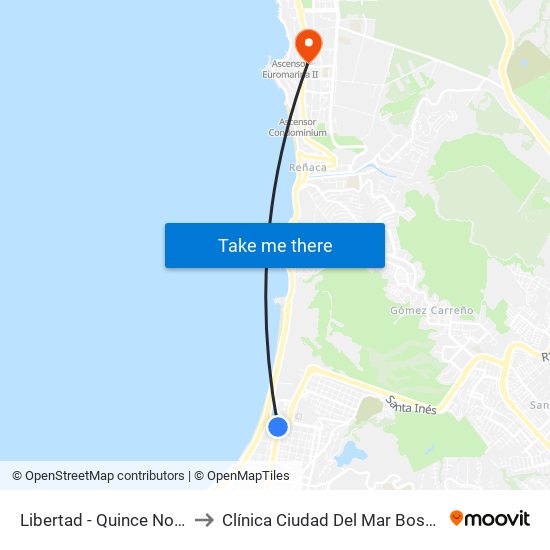 Libertad - Quince Norte to Clínica Ciudad Del Mar Bosque map