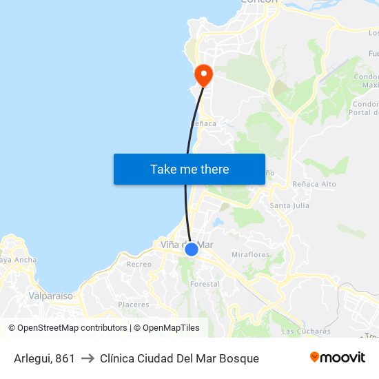 Arlegui, 861 to Clínica Ciudad Del Mar Bosque map