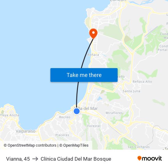 Vianna, 45 to Clínica Ciudad Del Mar Bosque map