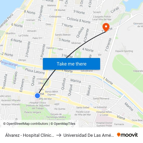 Álvarez - Hospital Clinico Ist to Universidad De Las Américas map