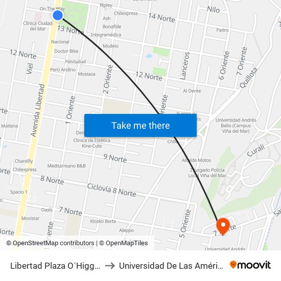 Libertad Plaza O´Higgins to Universidad De Las Américas map