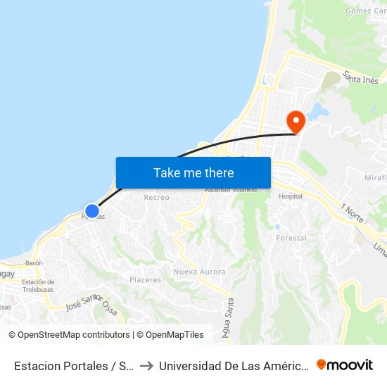 Estacion Portales / Sur to Universidad De Las Américas map