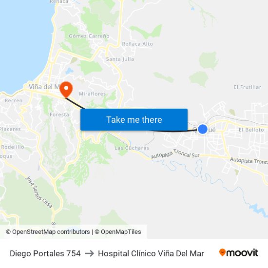 Diego Portales 754 to Hospital Clínico Viña Del Mar map