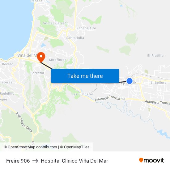 Freire 906 to Hospital Clínico Viña Del Mar map