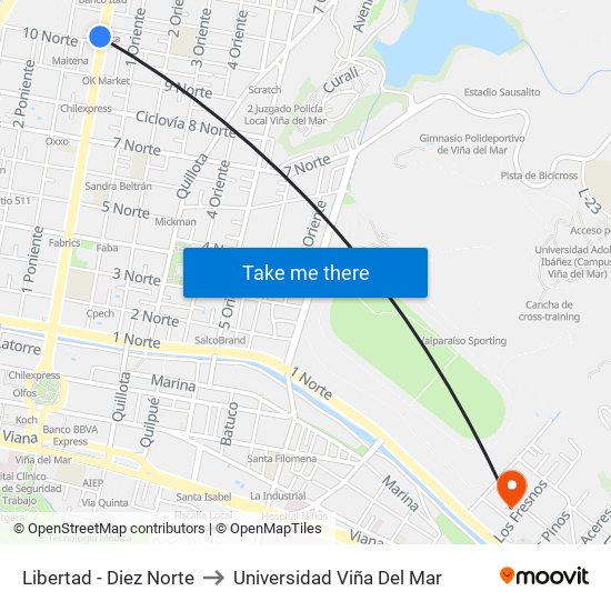 Libertad - Diez Norte to Universidad Viña Del Mar map