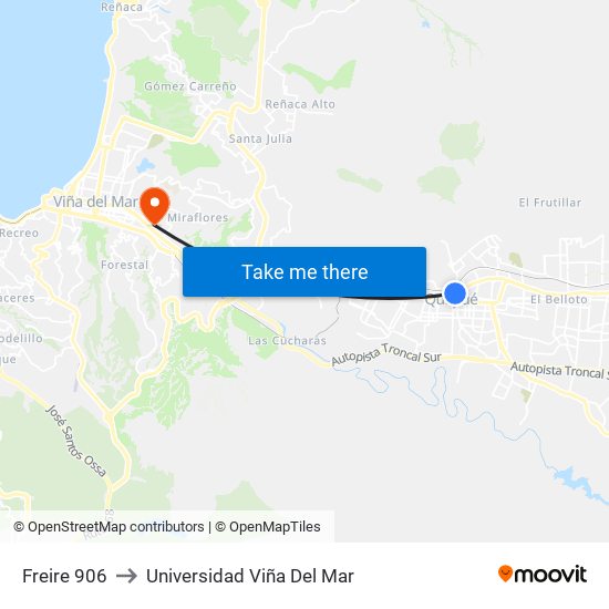 Freire 906 to Universidad Viña Del Mar map