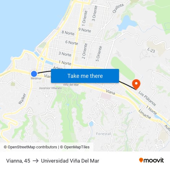 Vianna, 45 to Universidad Viña Del Mar map