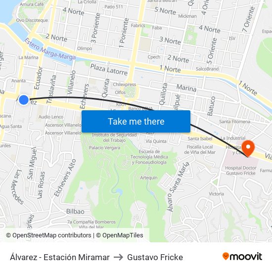 Álvarez - Estación Miramar to Gustavo Fricke map