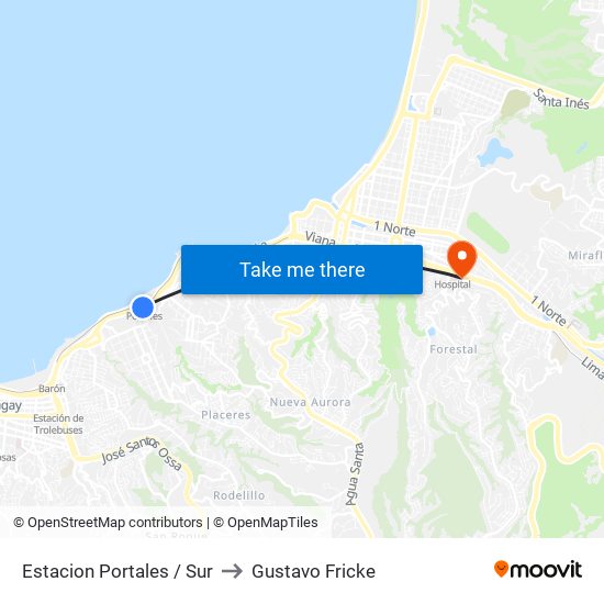 Estacion Portales / Sur to Gustavo Fricke map