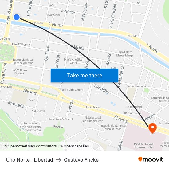 Uno Norte - Libertad to Gustavo Fricke map