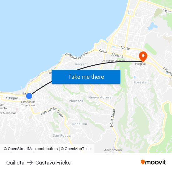 Quillota to Gustavo Fricke map