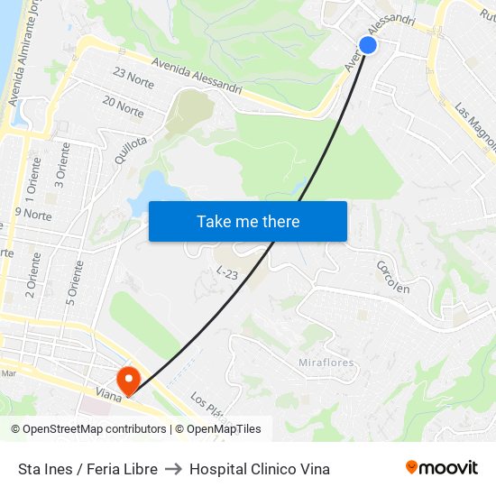 Sta Ines / Feria Libre to Hospital Clinico Vina map