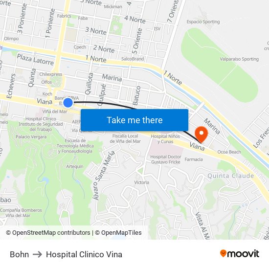 Bohn to Hospital Clinico Vina map