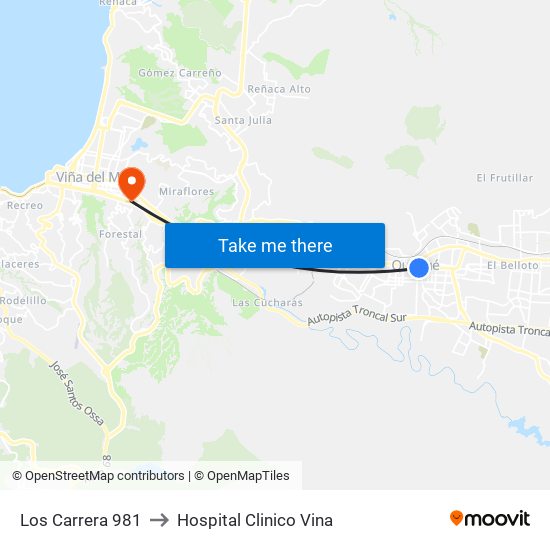 Los Carrera 981 to Hospital Clinico Vina map