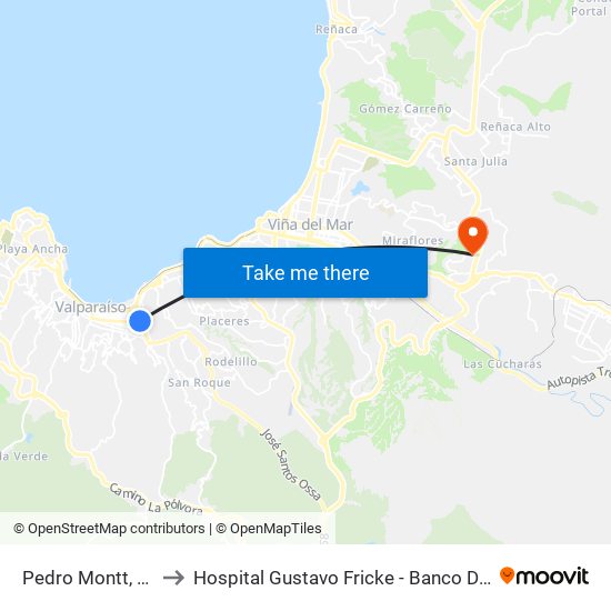 Pedro Montt, 2998 to Hospital Gustavo Fricke - Banco De Sangre map