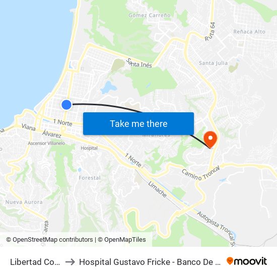 Libertad Copec to Hospital Gustavo Fricke - Banco De Sangre map