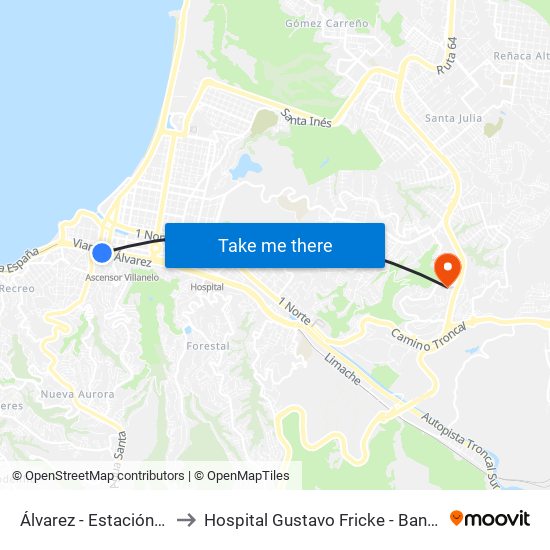 Álvarez - Estación Miramar to Hospital Gustavo Fricke - Banco De Sangre map