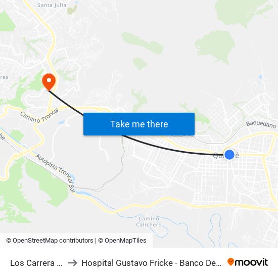 Los Carrera 981 to Hospital Gustavo Fricke - Banco De Sangre map