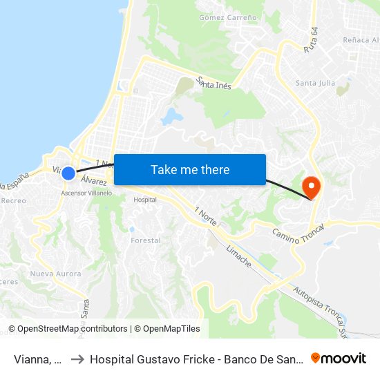 Vianna, 45 to Hospital Gustavo Fricke - Banco De Sangre map
