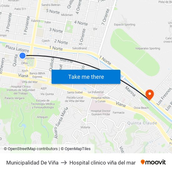 Municipalidad De Viña to Hospital clinico viña del mar map