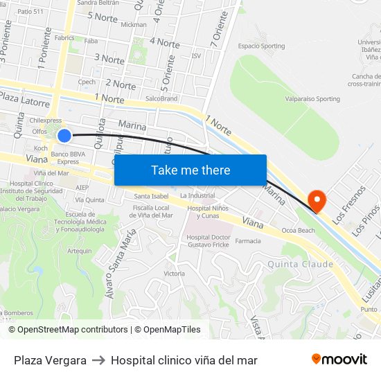 Plaza Vergara to Hospital clinico viña del mar map