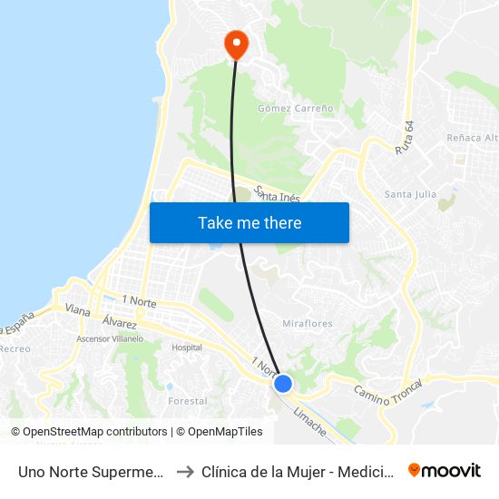 Uno Norte Supermecado Jumbo to Clínica de la Mujer - Medicina Reproductiva map