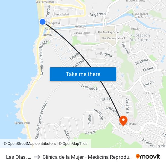 Las Olas, 16 to Clínica de la Mujer - Medicina Reproductiva map