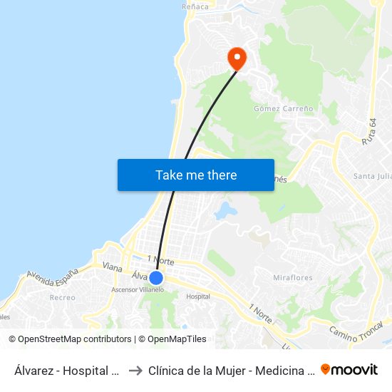 Álvarez - Hospital Clinico Ist to Clínica de la Mujer - Medicina Reproductiva map