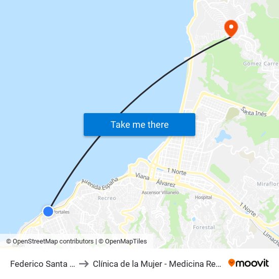 Federico Santa Maria to Clínica de la Mujer - Medicina Reproductiva map