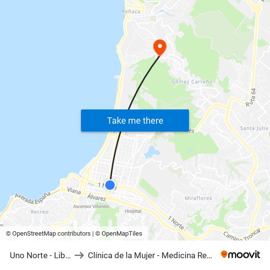 Uno Norte - Libertad to Clínica de la Mujer - Medicina Reproductiva map