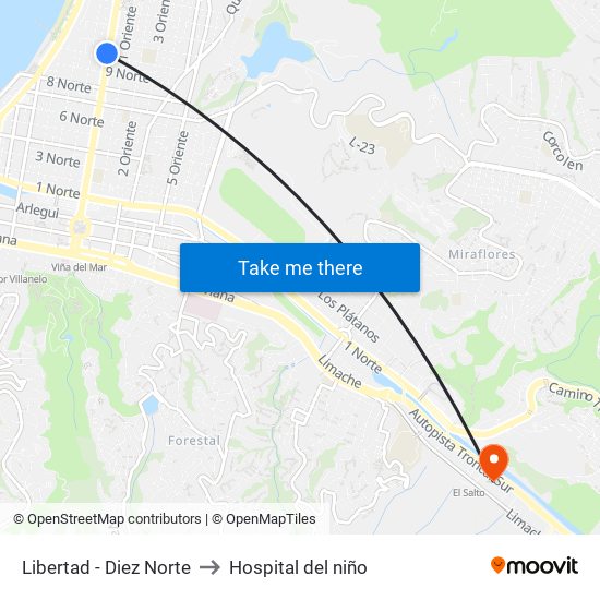 Libertad - Diez Norte to Hospital del niño map