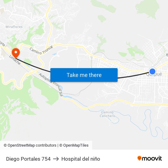 Diego Portales 754 to Hospital del niño map