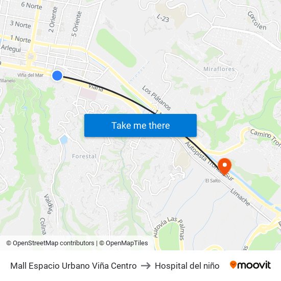 Mall Espacio Urbano Viña Centro to Hospital del niño map