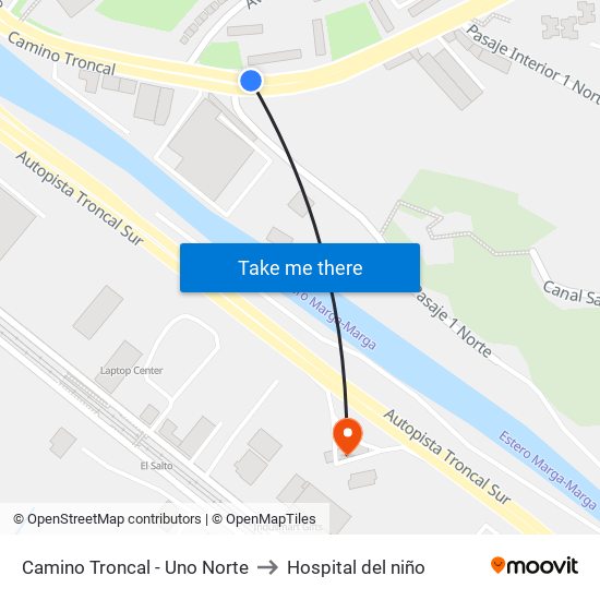 Camino Troncal - Uno Norte to Hospital del niño map