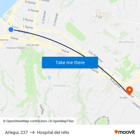 Arlegui, 237 to Hospital del niño map