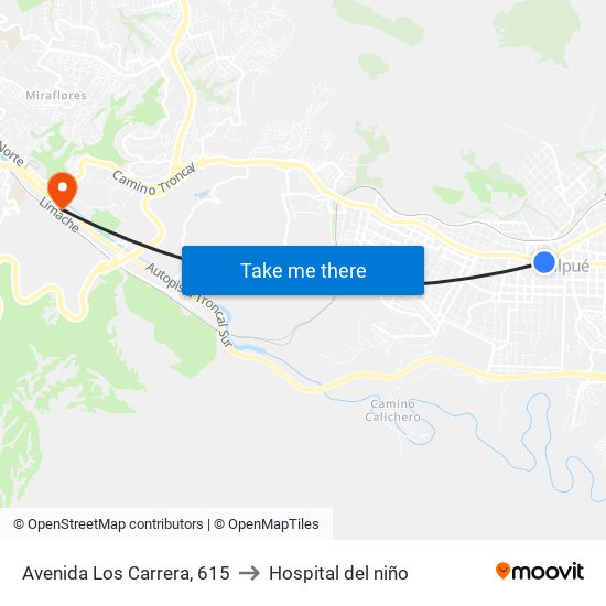 Avenida Los Carrera, 615 to Hospital del niño map